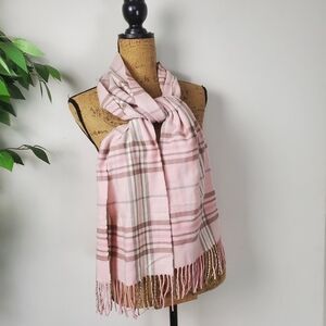 Veronz Warm Pink Cream Plaid Cashmere Feel Winter Scarf